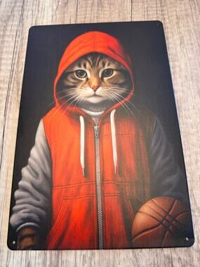 Basketball Kitty Metal Sign Cute Cat Sports Cat Metal Home Decor NEW! FAST SHIP